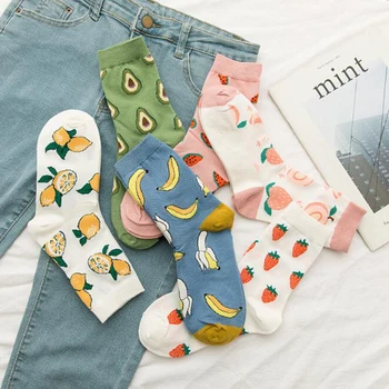 

New summer cartoon fruit cotton watermelon lemon strawberry banana avocado women Korean version of socks fashion street socks