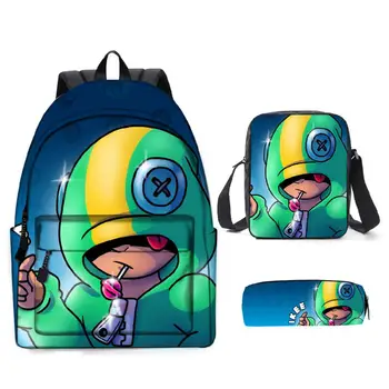 

Leon Spike Shelly Game Print Teenager Boys Girls Backpack 3PCS/SET School Bags Kids Backpacks for Boys Children Mochila Escolar