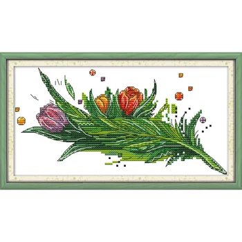 

Everlasting Love A Bunch Of Tulips Chinese Cross Stitch Kits Ecological Cotton Printed 14 11CT DIY Christmas Wedding Decoration
