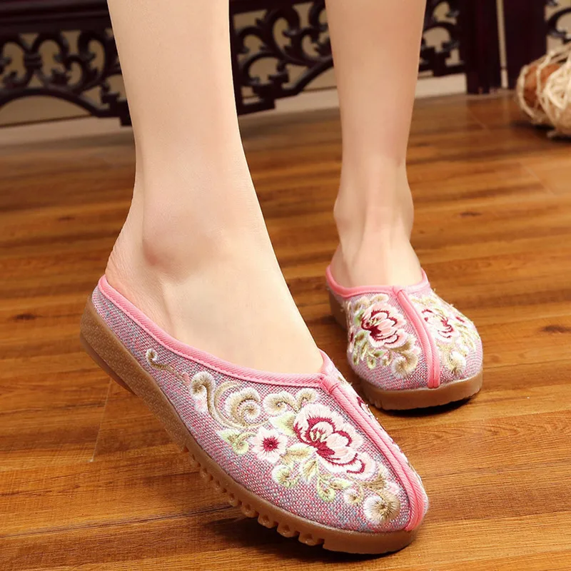 

Spring New Style Flax Closed-toe European Style Fabric Slipper Household Comfortable WOMEN'S Shoes Sandals Exquisite Embroidered