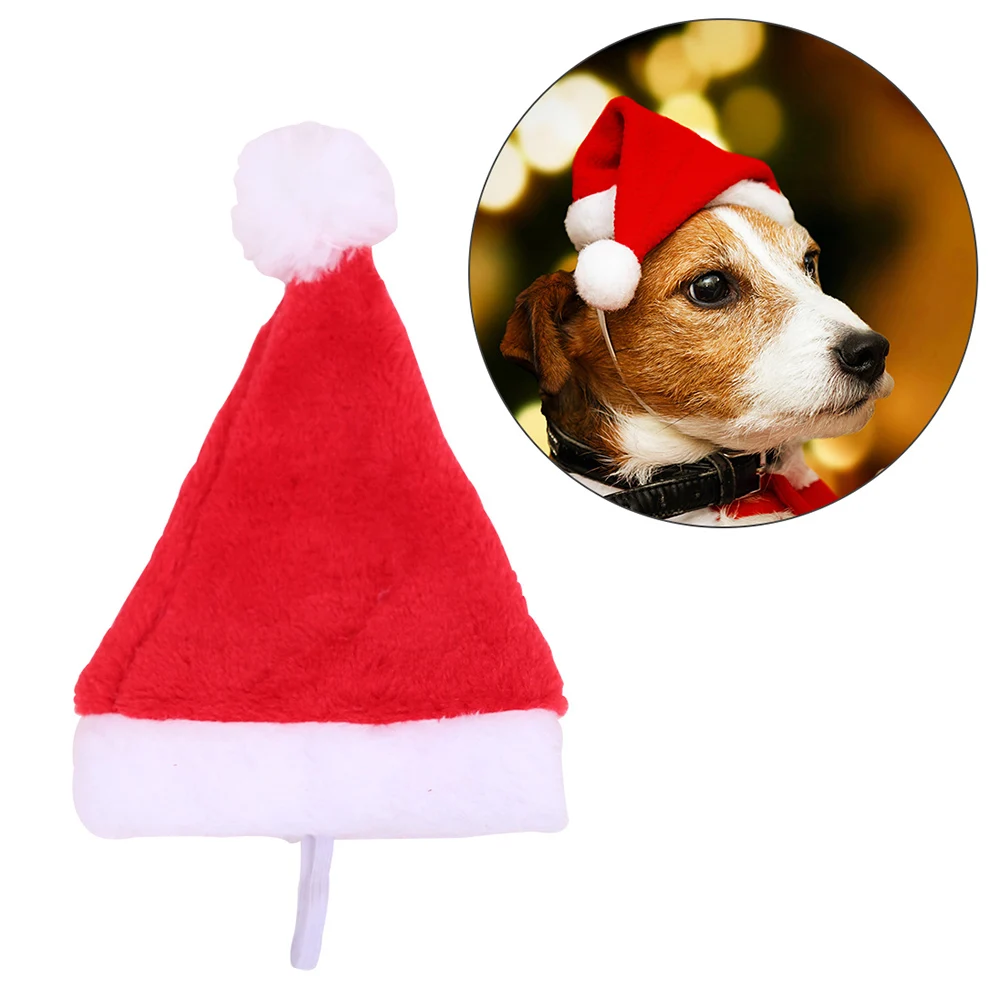 Собака Рождественская шапка; Рождество Праздничный костюм игрушечная плюшевая собака Санта аксессуары для шляпы декор, Рождественский подарок