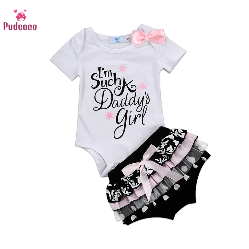 

Baby Summer Clothing Toddle Newborn Kids Letter Clothes Set Ruffle Dot Polka Bow Outfits 2pcs Cotton Short Sleeve Tops