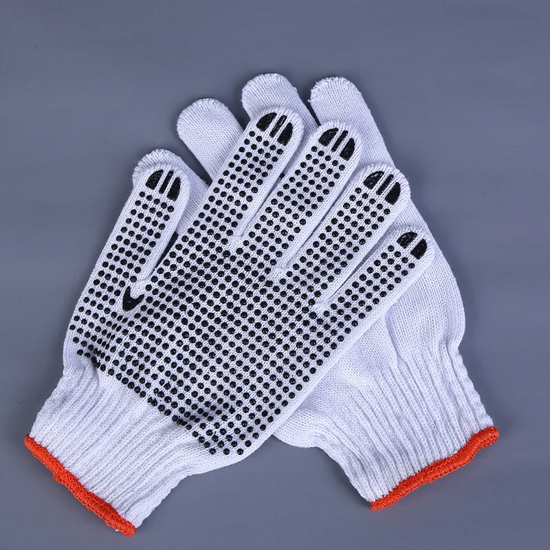 

10 Pairs/Pack Cotton Working Gloves 23cm PVC Dots Coating Plastic Slip White Knitted Professional Labor Safety Gloves Handling Breathable Yarn Protection