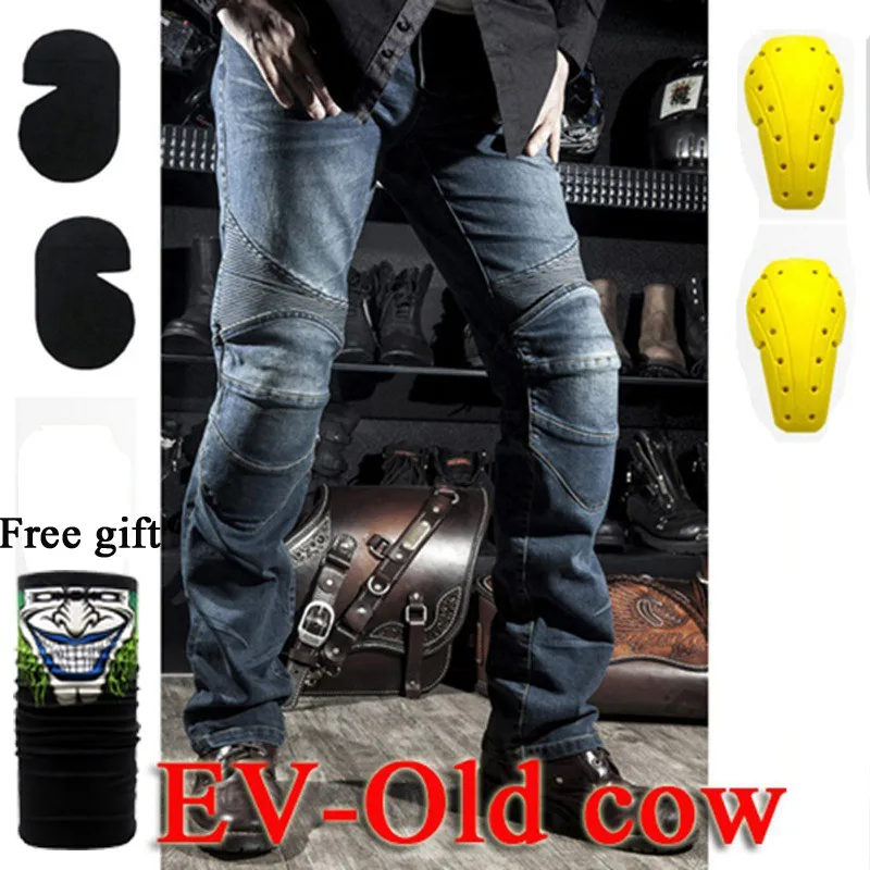 F-EV-Old cow Blue B Мотоциклетные брюки мужские джинсы для езды на мотоцикле брюки для мотокросса эндуро мото брюки с защитой Экипировка Мужские t - Цвет: F-EV-Old cow Blue B
