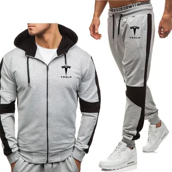 

Hoodies Men Tesla Car Logo Printed New Fashion Casual Harajuku Hooded Fleece Warm zipper Jacket Sweatshirt Sweatpants Suit 2pcs
