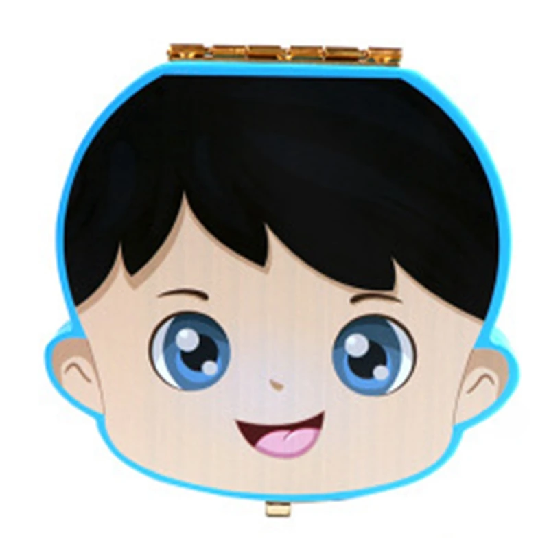 Blue Детская коробка для зубов деревянный органайзер для молочных зубов для хранения мальчиков и девочек Сувенирный чехол подарок Креативный детский органайзер для зубов для детей - Цвет: Blue