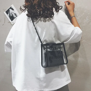 

Transparent bag women's bag new 2020 summer jelly tote bag casual personality hand-held chain one shoulder messenger bag