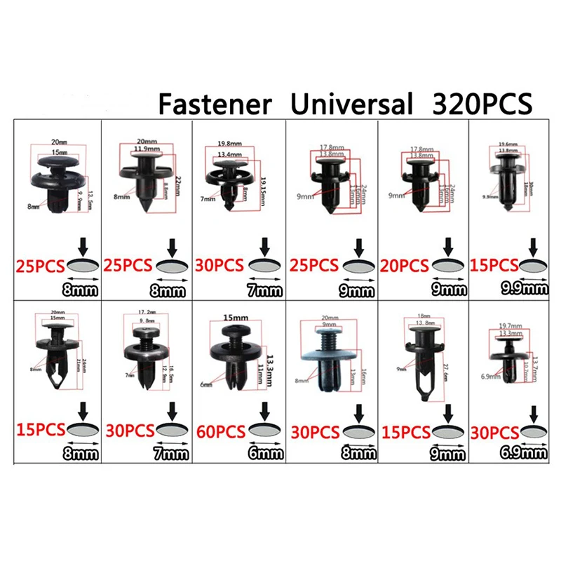 

320 pcs/set Push Pin Rivet Fasteners Trim Moulding Clips For Car SUV Universal