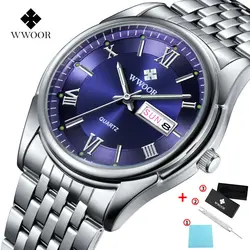 Дата День нержавеющая сталь Relojes светящиеся часы платье для мужчин повседневные Кварцевые спортивные часы наручные часы 2016 новый бренд