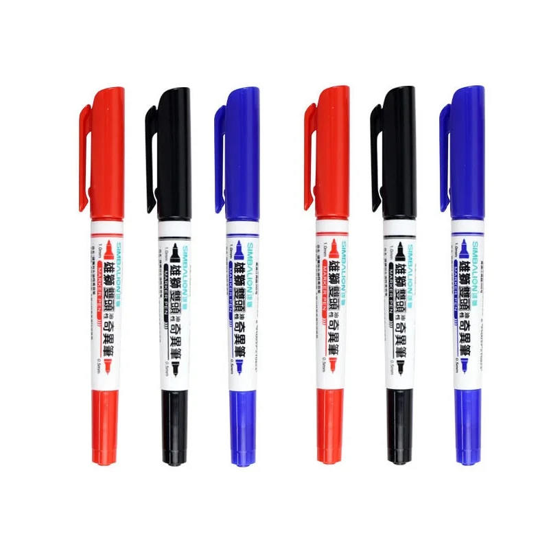 2 Blue 2 Black 2 Red 6 шт. маркерная ручка SIMBALION 3 цвета Двусторонняя смелая тонкая точка перманентные Маркеры масляная основа чернила для CD металлические канцелярские школьные принадлежности A6883 - Цвет: 2 Blue 2 Black 2 Red