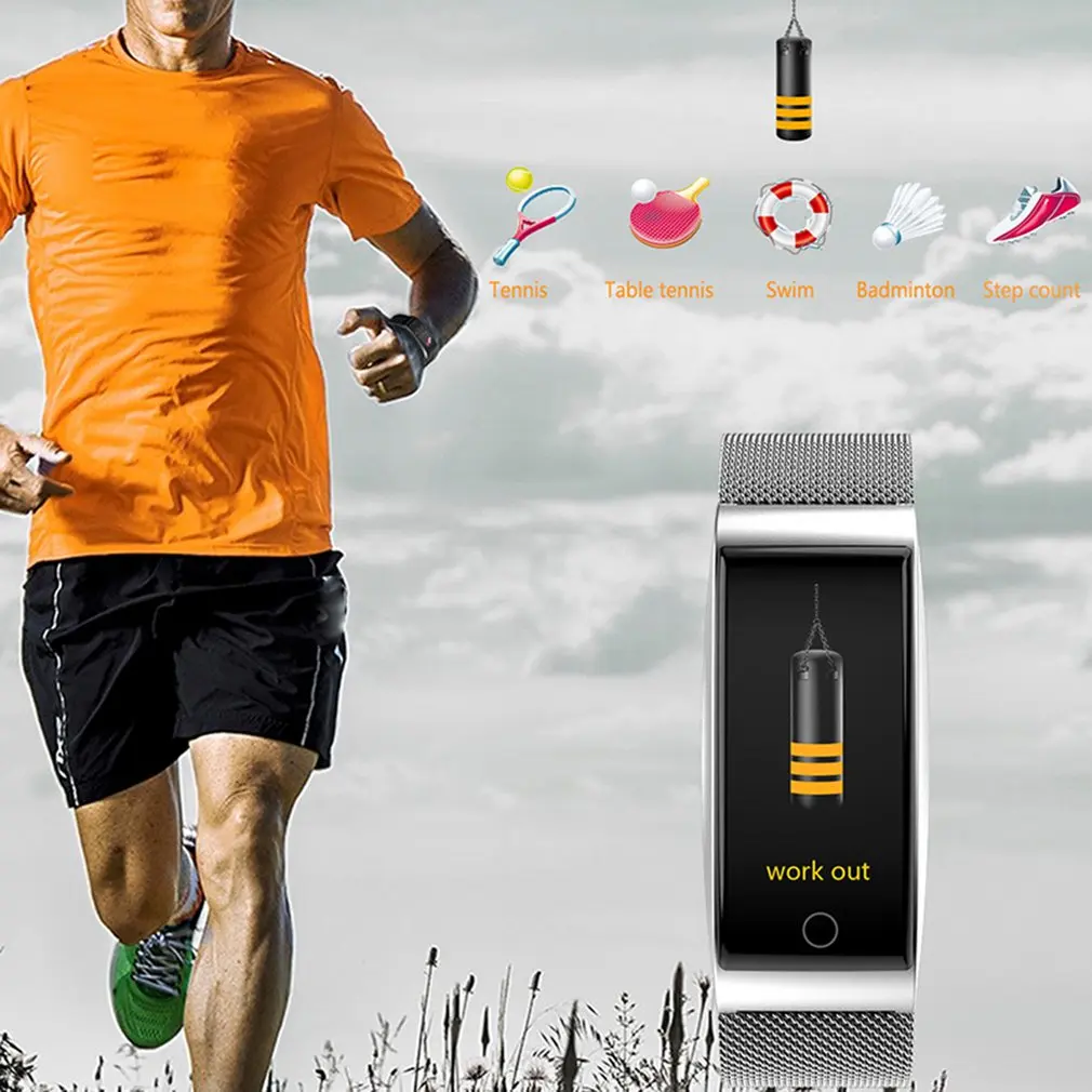 Metal Smart Band Color Screen Wristband Heart Rate Monitor Men Women Fitness Watch Pedometer Smart Bracelet