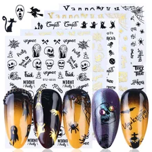 1 шт стикер для ногтей золотой черный Хэллоуин 3D дизайн Фольга Слайдеры для украшения ногтей маникюр вода наклейка советы LASTZG032-040-2