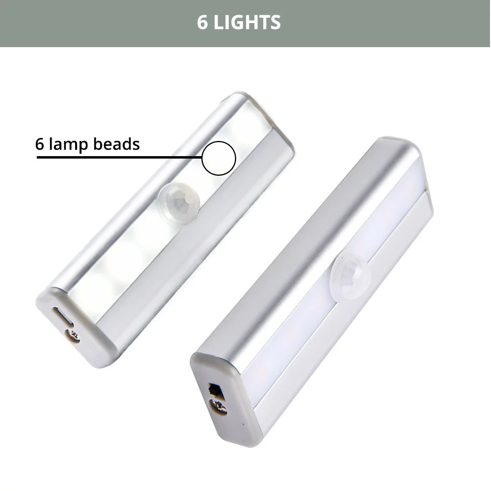 6/10LED PIR Motion Sensor Lamp Cupboard Wardrobe Bed Lamp Under Cabinet Night Light Smart Light Perception For Closet Stairs Led