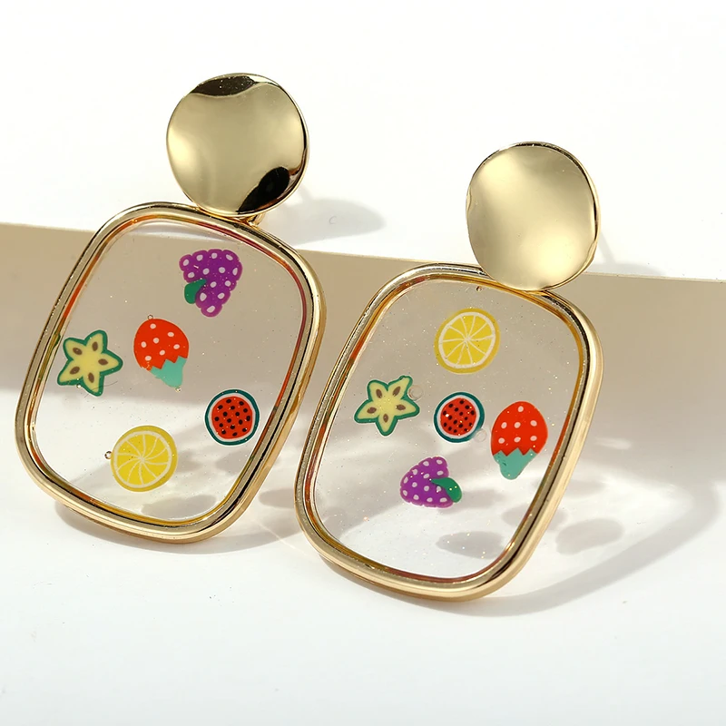 Модные креативные серьги-клипсы с кристаллами, эмалью, фруктами, золотой, геометрической формы, без пирсинга, клипсы для ушей для женщин и девушек, подарок