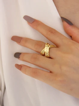 

Design French-Style Light Luxury Snake Bone Woven Double-Layer Cross Chain Index Finger Ins Fashion Blogger Vintage Ring