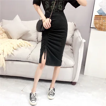 

Sexy Women Skirt Autumn Solid Knitted Skirt Split Hem Bodycon Elastic High Waist Skirt Fashion Elegant Ladies Bottoms