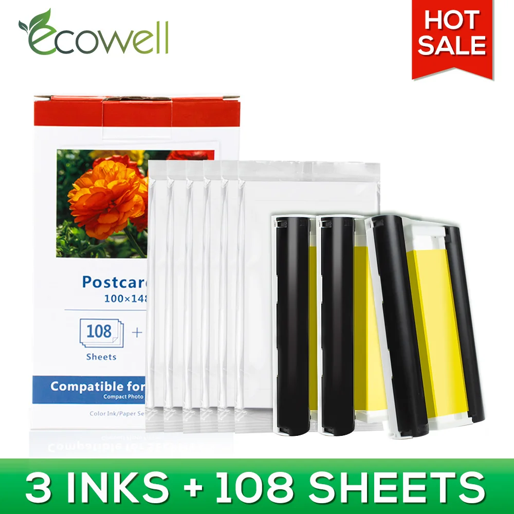 ECOWELL KP 108IN 36IN photo paper set Compatible for Canon Selphy cp1200 cp1300 cp900 cp910 CP Series Printer ink cartridge |