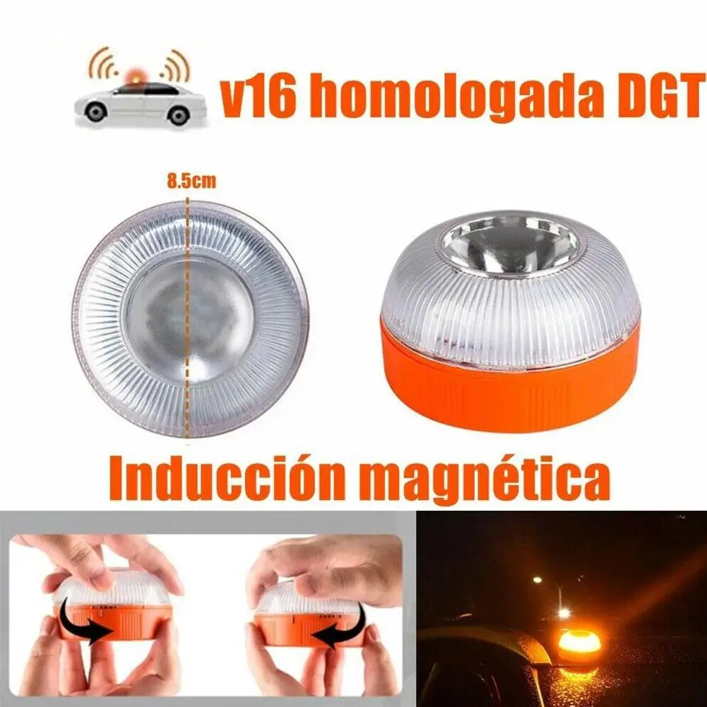 Luce Emergenza V16 Omologata DGT - Segnale Di Pericolo Per Auto E Moto | Base Magnetica, Impermeabile, Visibilit&agrave; 1 Km