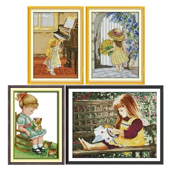 

Little girl series counted cross stitch Kit 14CT fabric printed canvas cross-stitch DIY DMC11CT Cartoon paintings threads crafts