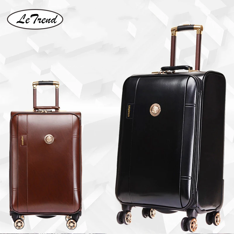 LeTrend-Equipaje giratorio de cuero PU para hombre y mujer, carrito de negocios con contraseña, ruedas de 20 pulgadas, bolsa de viaje de cabina