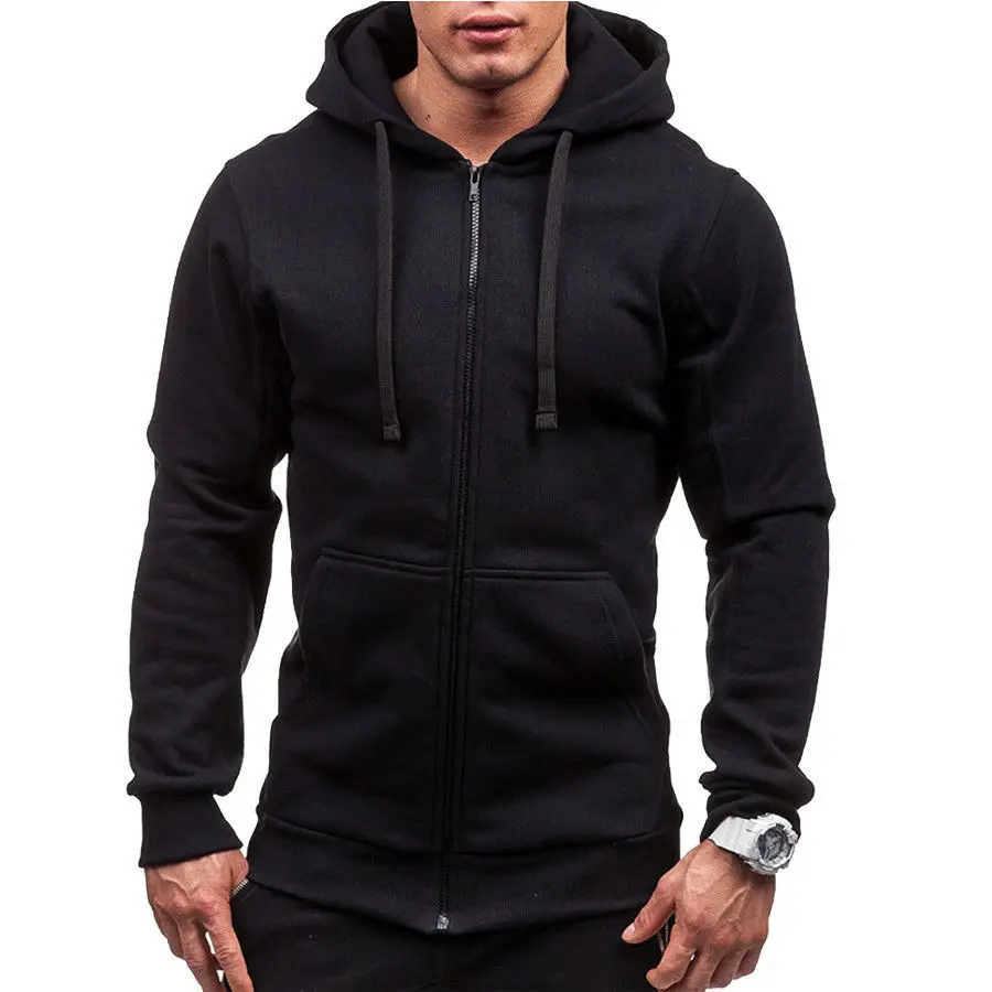 Черный Men Classic Hoodies Zipper Long Sleeve Male Sweatshirt Hoodies Winter Jacket Coat Male Zipper Pocket Solid Casual Hoodies - Цвет: Черный