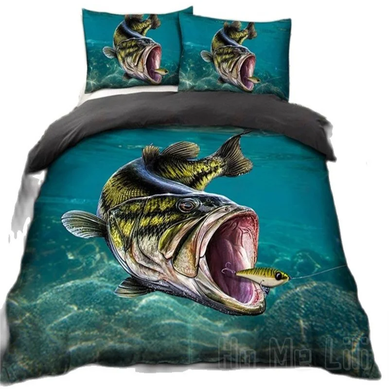 Big Pike Fishing Duvet Cover Set Hunting Bedding Fly Fishing Comforter  Cover Queen King Full Polyester Quilt Cover Teens Adults - AliExpress