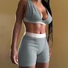 2PCS/Set Sexy Women Sleeveless Strap Bra Bustiers Tank Vest Crop Tops High Waist Shorts Pants Trousers Tracksuit Summer 2021 3