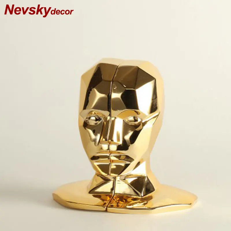 

Modern golden resin sculpture Human head combination statue Golden resin ornament Study decoration desk Decor for home and gift