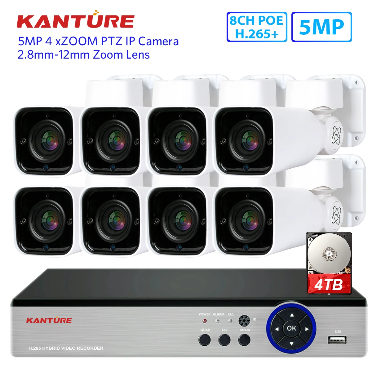Система наружного видеорегистратора KANTURE H.265 + 8CH 5MP PTZ POE 4xoptical Zoom IR CUT система