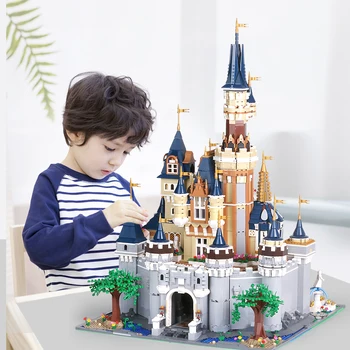 

Lepining Building blocks Street view multiple series collection Disney castle light crystal palace coffee shop model toy gift