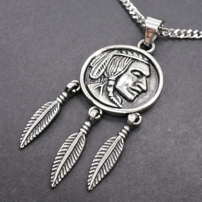 AMUMIU винтажное ожерелье с кулоном перо Орел сталь Панк Племенной индийская голова аксессуары для свитера P084