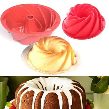 

9 Inch Fluted Round Silicone Baking Molds Pan Oven Roasting Non-Stick Bundt Cake Mousse Bread Pan Grade Silicone Bundt Tins