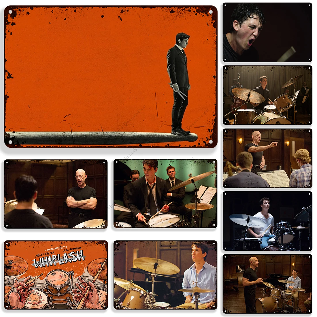 American Drama Movie Whiplash Metal Poster Retro Metal Plate Wall Decor Vintage Metal Signs Home Man Cave Club Metal Tin Sign
