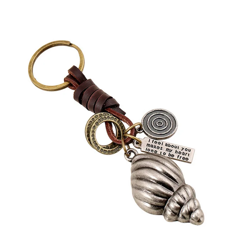 

Retro Weaving Alloy Conch Leather Keychain Punk Cowhide Key Chain