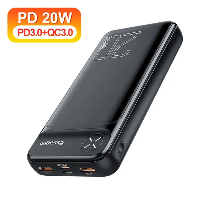 Essager 20000mAh Power Bank PD 20W 20000 mAh Powerbank External Battery Pack Fast Charging Portable Charger For iPhone Poverbank PD QC 3.0 Black