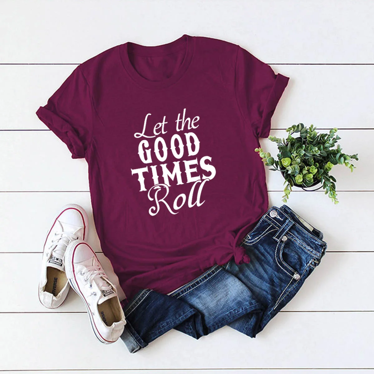 

let the good times roll 100% Cotton tshirt short sleeve o neck funny saying fashion top tees t-shirts for women Ladies girl