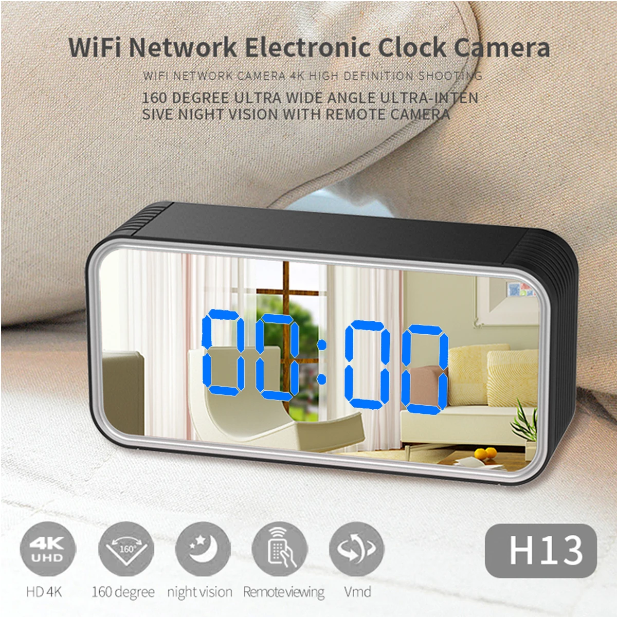 

HD Multi-purpose Mini Clock-Camera 160° wide view Wifi Hidden-Camera Alarm With Night Vision P2P Motion Sensor IR Night Vision