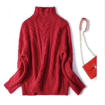 

smpevrg High-end series 19 new thick wool sweater female twisted flower high collar lazy knit wool coat bottoming shirt coat