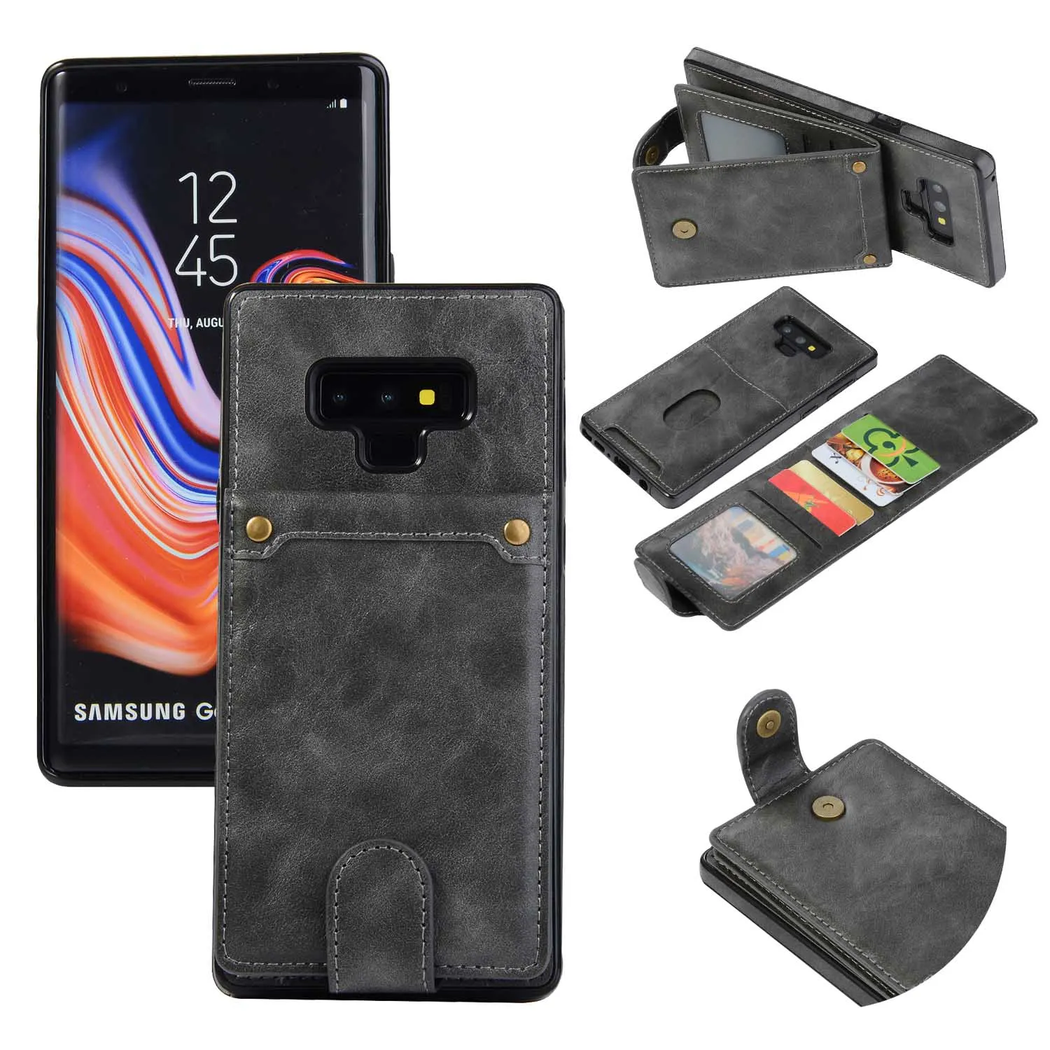 Для samsung Galaxy Note 9 чехол для телефона многофункциональный кронштейн Съемная карта пакет чехол для samsung S7 S8 Coque Fundas - Цвет: gray