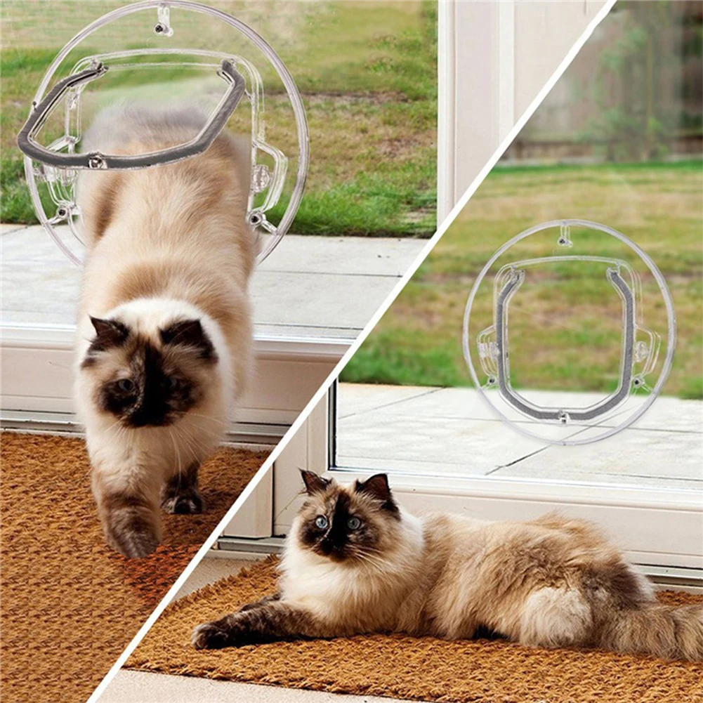 Товары для котенка с вкладышем 4 способа блокировки безопасности двери для питомца маленькие собаки круглые прозрачные животные входное отверстие для кошачьих ворот окно для щенка