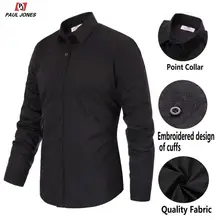 Мужская деловая рубашка с длинным рукавом от PAUL JONES, Классическая хлопковая рубашка с жестким воротником, однотонная деловая рубашка PJ0158