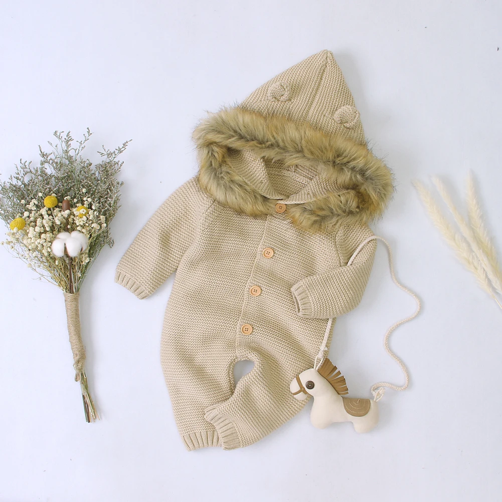 Pudcoco/ от 0 до 24 месяцев, 3 вида стилей зимний комбинезон с капюшоном для новорожденных девочек, Вязаный комбинезон с длинными рукавами, зимняя одежда для девочек - Цвет: A