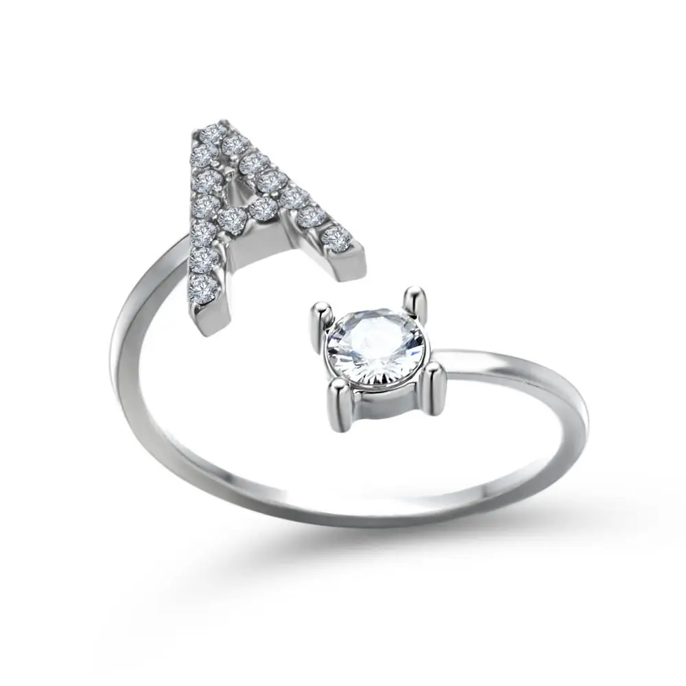 HI MAN Pav&eacute; CZ Adjustable 26 Initial Letter Ring For Women Jewelry Friendship Gift finger ring,adjustable rings