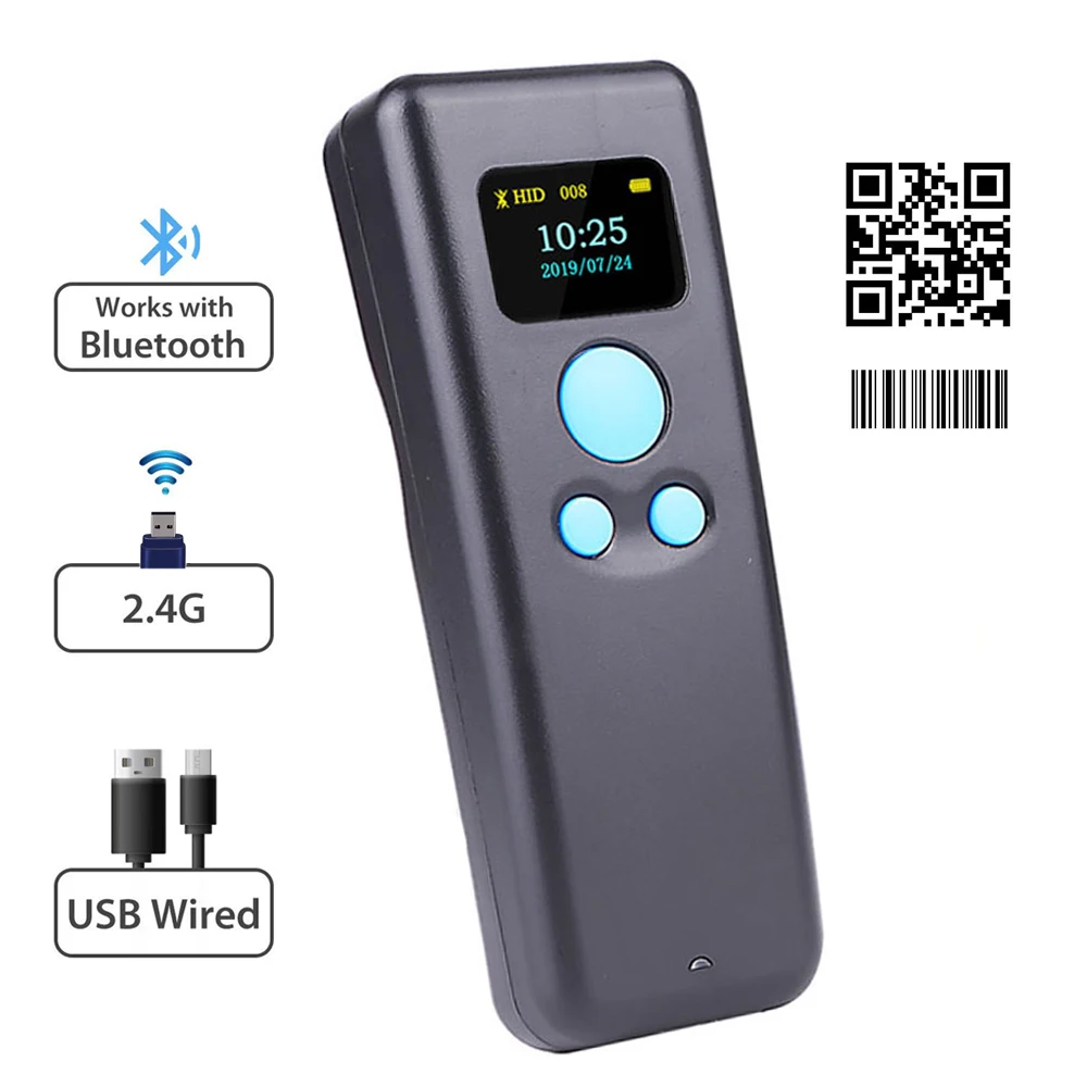 M8 Portable 1D 2D Barcode Scanner Handheld Mini Bluetooth Scanner  2.4G Wireless with Display for Expressman Mobile Phone QR flatbed scanner