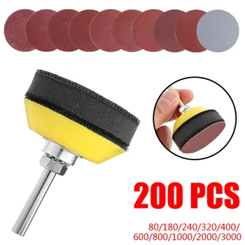 

200pcs 2inch Sandpaper Disc With Soft Foam Buffering Pad 80-3000 Grit Mixed Sander Pads For Metal Corner Cleaning Polishing