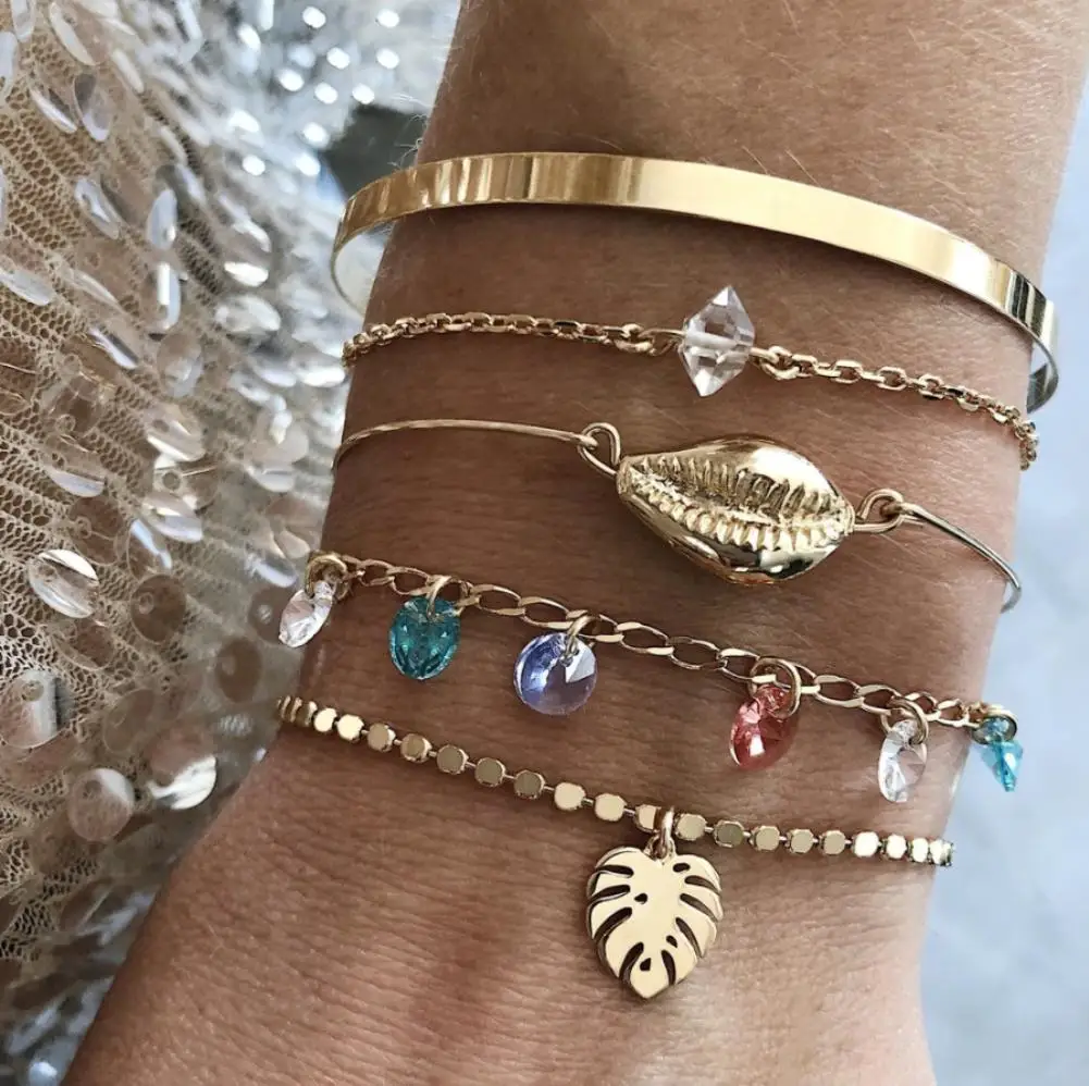 4 шт./компл. в богемном стиле браслет Многослойные Золотая Серебряная монета цепи Браслеты для Для женщин браслеты ювелирные изделия bransoletki; искусственная кожа; Прямая(дропшиппинг); damskie