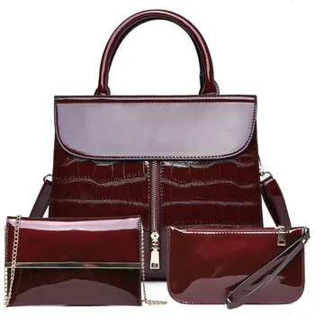 

3Pcs Luxury Patent Leather Handbags Women Bags Designer Brand Famous Tote+Female Shoulder Crossbody Bags+Clutch Purse Bag Sets