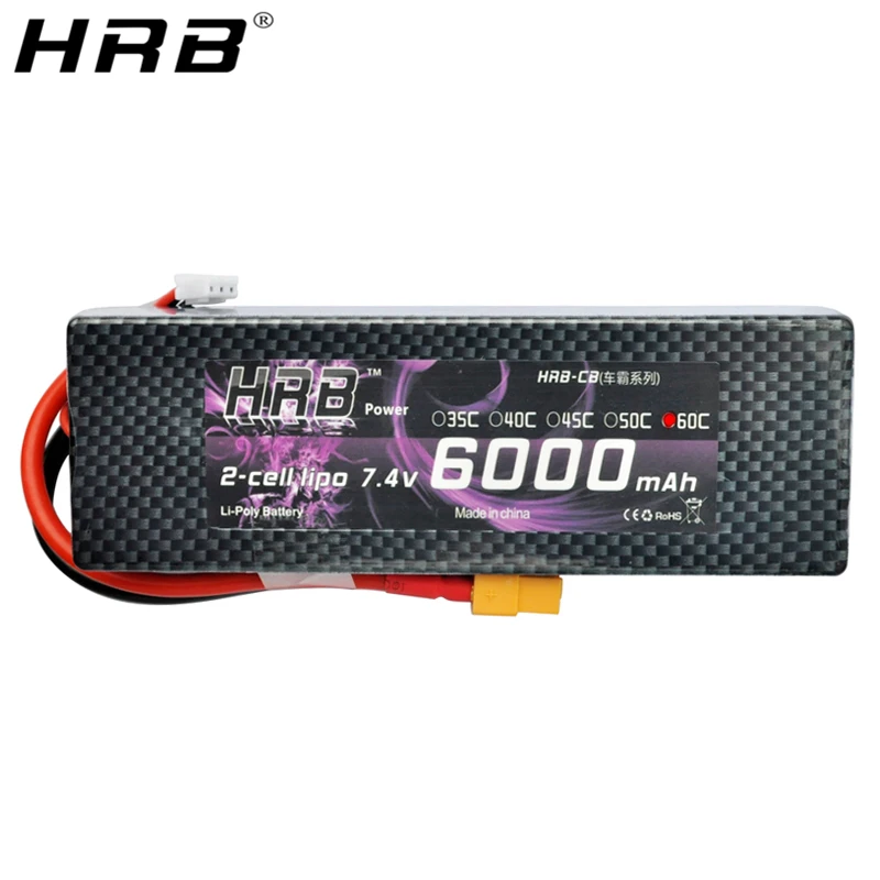 2 шт. HRB 2S 7 4 в 6000 мАч 60C Lipo аккумулятор RC части жесткий чехол T XT60 Deans EC5 XT90 для Traxxas TRX4