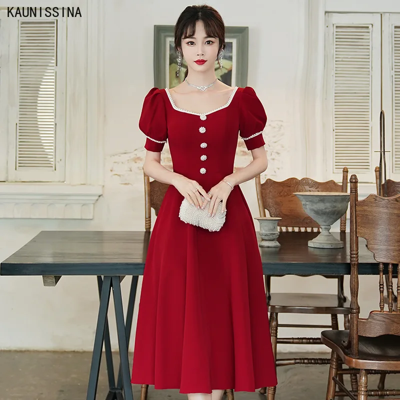 

Платье для встречи выпускников KAUNISSINA, короткое вечернее платье, платья для торжества, с квадратным вырезом, винтажные коктейльные платья а-силуэта длиной ниже колена