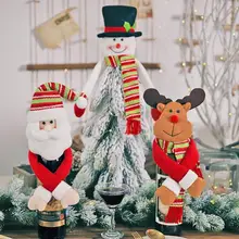 Льняная крышка бутылки вина оригинальность личности пожилых Снеговик Лось мультфильм кукла держа руки рождественские украшения стола